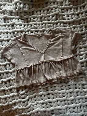 Altar'd State Cream/Tan Ruffle Crop Blouse